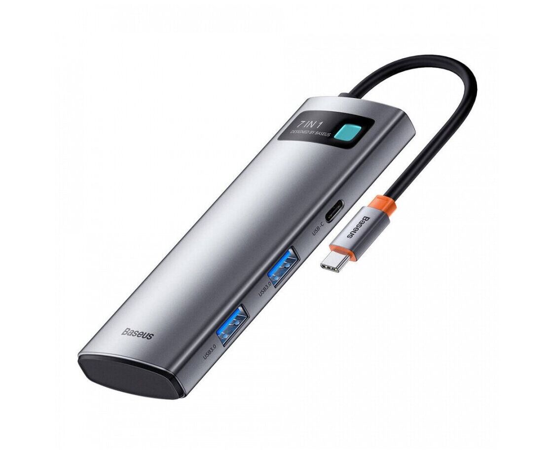 USB Hub Baseus Metal Gleam (WKWG020113) 7-in-1 Multifunctional Type-C HUB Docking Station Gray (Type-C to HDMI*1+USB3.0*2+USB-C*1+PD*1+SD/TF*1)