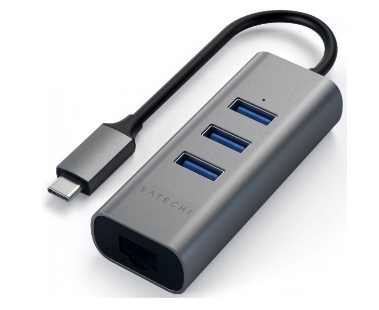 USB-хаб Satechi ST-TC2 N1 USB31 AM Type-C 2-in-1 USB 3.0 Aluminum 3 Port Hub, 3x USB 3.0, Rj-45/1 Gb Серый