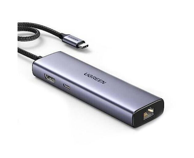 Конвертер UGREEN CM512 15598 USB-C To 3*USB 3.0 A+HDMI+RJ45+PD Converter Gray