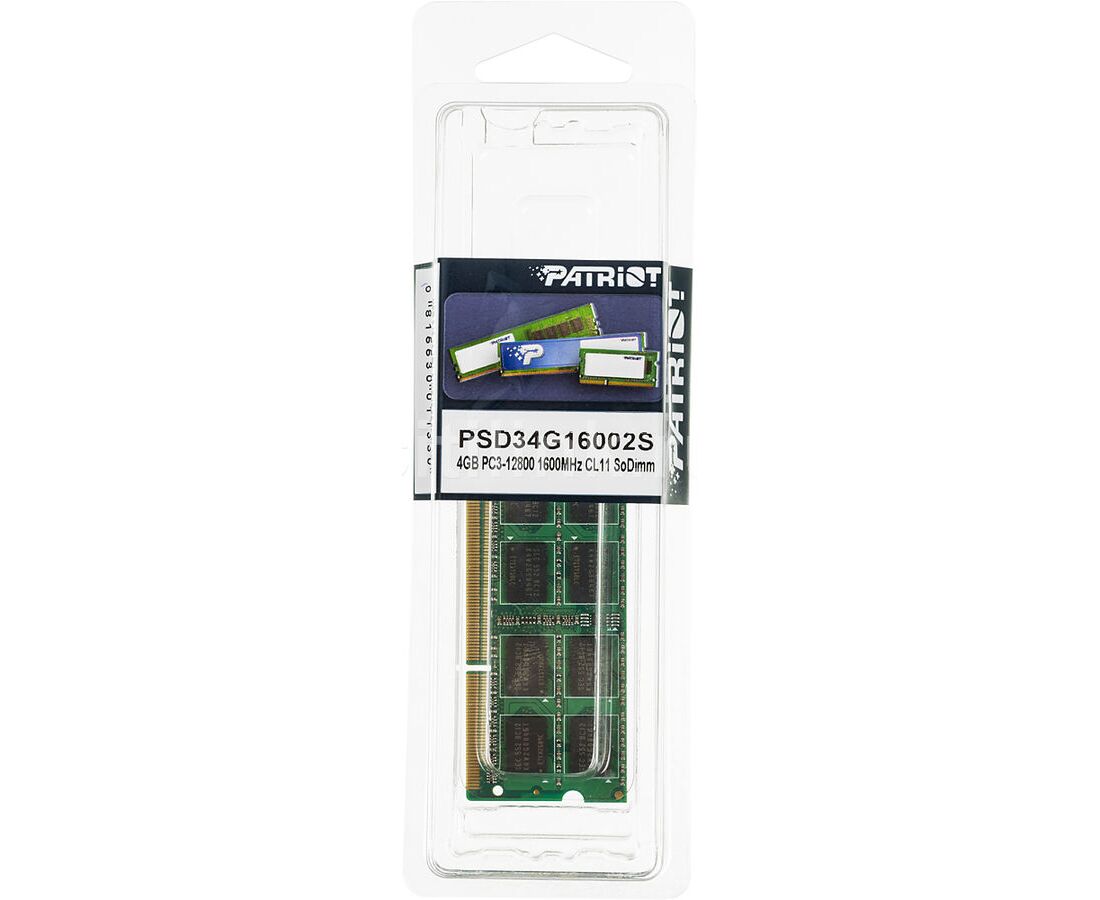 RAM SO-DIMM 4 GB DDR3-1600 PC3-12800 Patriot Signature, CL11, 1.5 V, retail (PSD34 G16002 S)