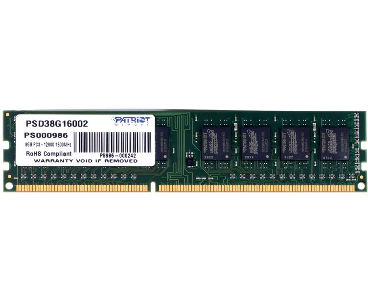 RAM 8 GB DDR3-1600 PC3-12800 Patriot Signature Line, CL11, 1.5 V, retail (PSD38 G16002)