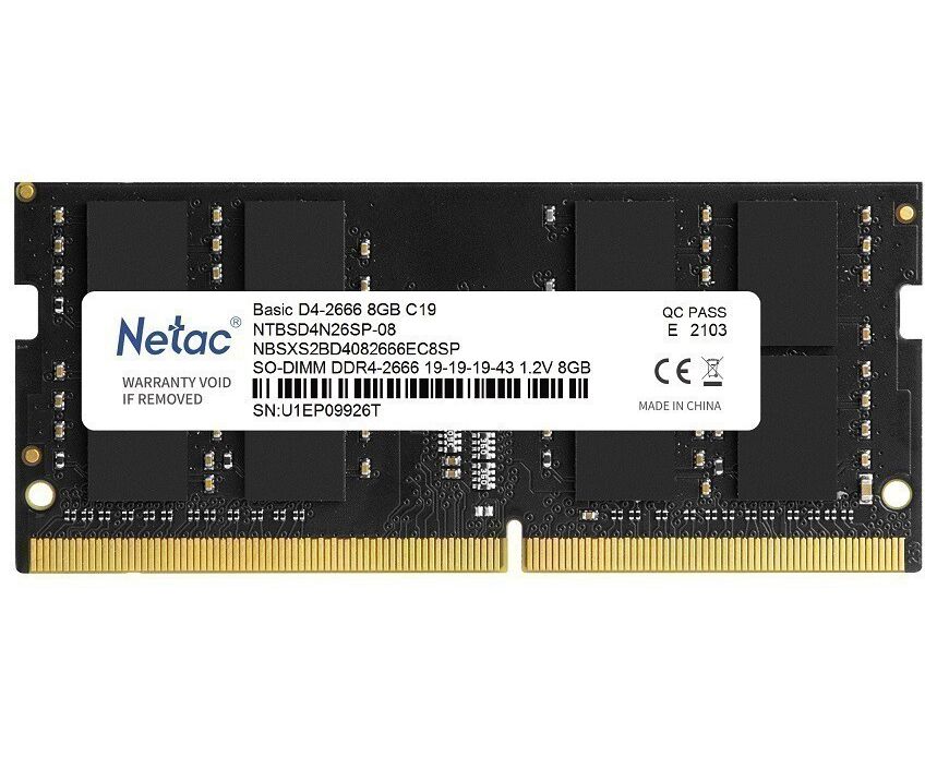 ОЗУ Netac Basic NTBSD4 N26 SP-08 SO-DIMM DDR4 8 GB 2666 M Hz CL19 1.2 V