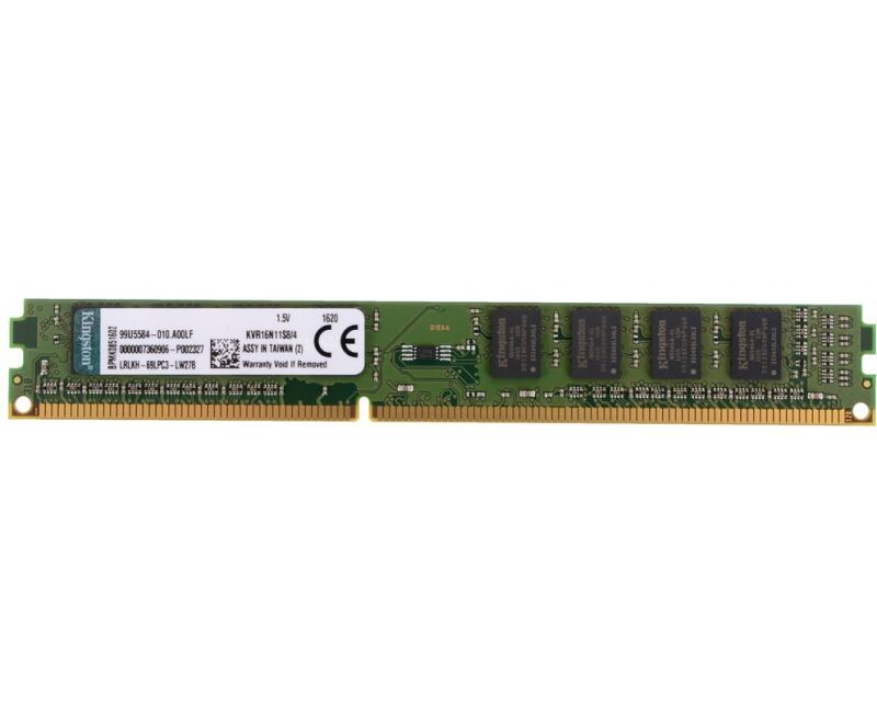 RAM 4 GB DDR3-1600 PC3-12800 Kingston Value RAM, CL11, 1.5 V, Single Rank (1 Rx8 512 M), retail (KVR16 N11 S8/4(WP))