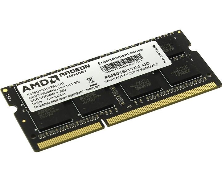 ОЗУ AMD Radeon R5 Black (R538 G1601 S2 SL-UO) SODIMM DDR3 (1600) 8 Gb 1.35 V