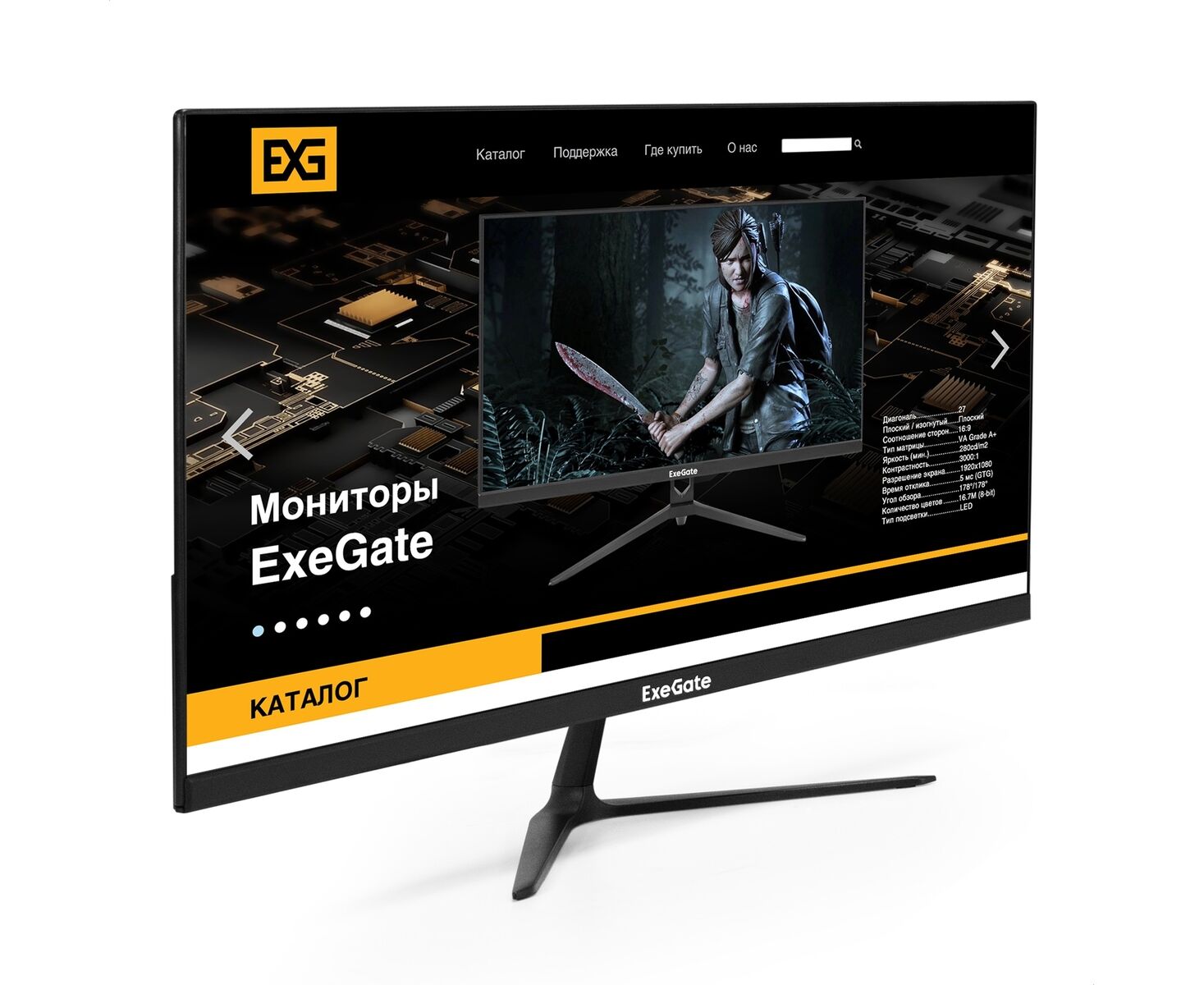 Монитор 23.8" Exe Gate Smart View EP2407 TA (IPS LED Grade A+, FHD, 1920x1080@75 Гц, 16:9, 250cd/m2, 1000:1, 178°/178°, 5ms, D-Sub, HDMI1.4, Display Port, Audio-out, встроенный БП, Free Sync, Flick...