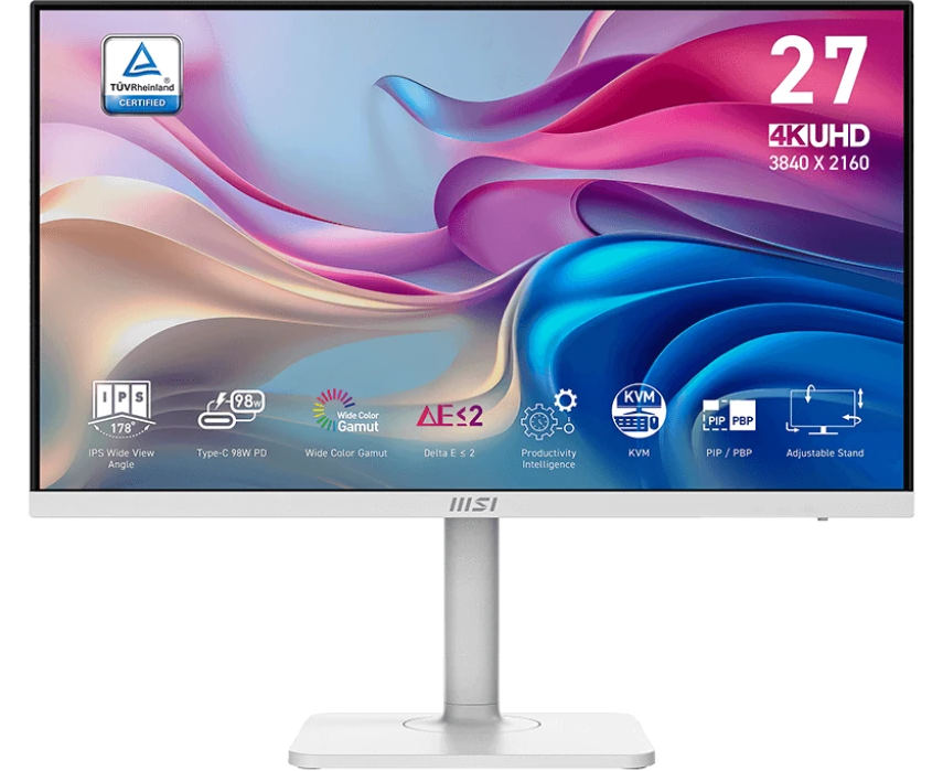 Монитор 27" MSI Modern MD272 UPHW (9 S6-3 PB19 H-403) White IPS, 3840x2160, HDMI+HDMI+DP+Type C, 4 ms, 178°/178°, 300 cd/m, 1000:1, 60 Hz, Spk, Pivot