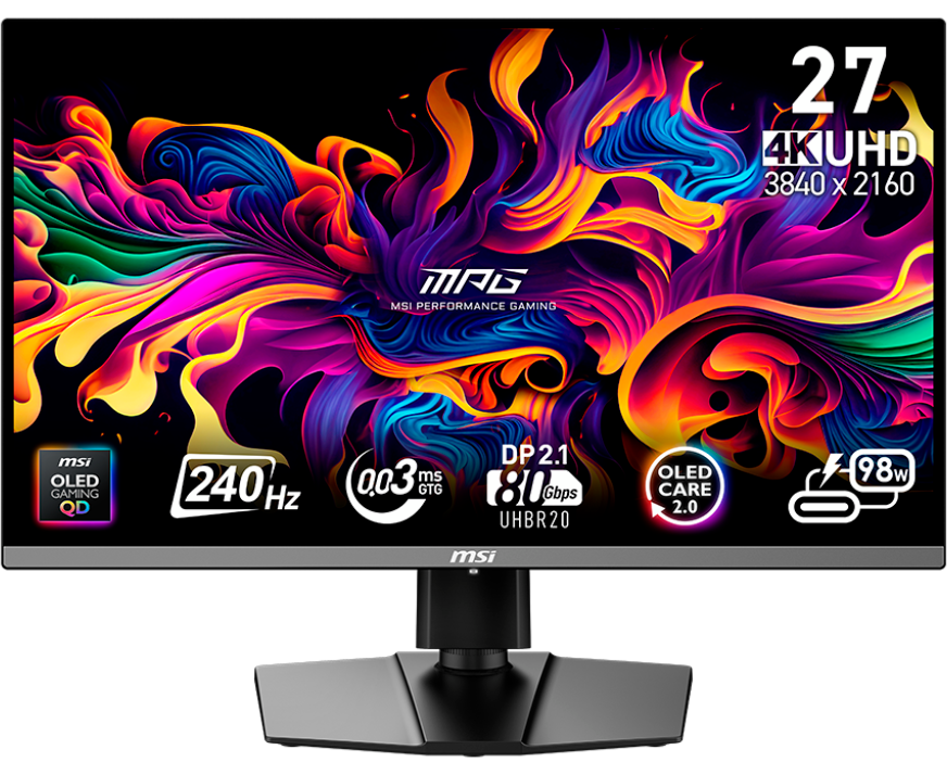 Монитор MSI MPG 272 URX (9 S6-3 CD79 A-068) черный QD OLED LED 0.03ms 16:9 HDMI M/M матовая HAS Piv 1500000:1 250cd 178гр/178гр 3840x2160 240 Hz DP 4 K USB