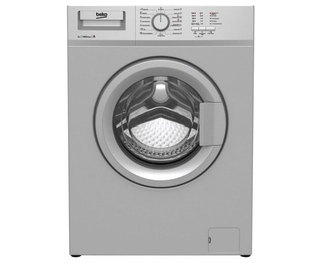 Стиральная машина Beko WRS55 P1 BSS серебристый, фронтальная макс.:5кг, 84x60x36.5см, 1000 об/мин, 15 программ, класс А-10%