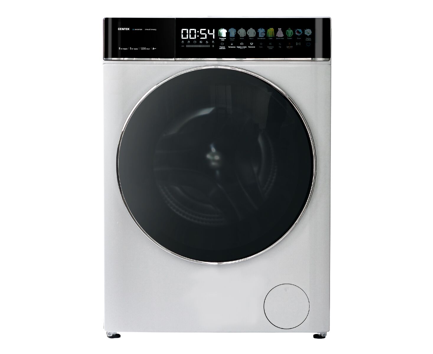 Стиральная машина Centek CT-1966 (белый) 1200/8кг/52см/Прямой привод/Цветной сенсор/Сушка 5кг/A+++