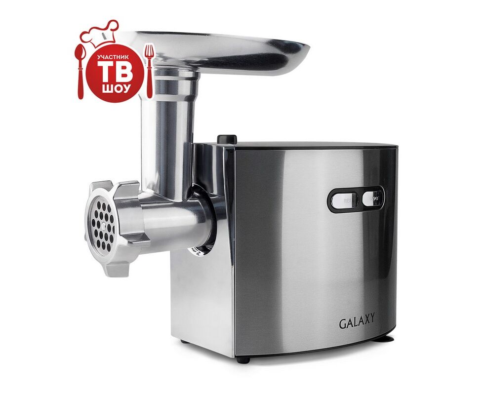 Мясорубка Galaxy GL2400 серебристый, 1200 Вт насадка для приготовления колбас, насадка для кеббе, диск для фарша