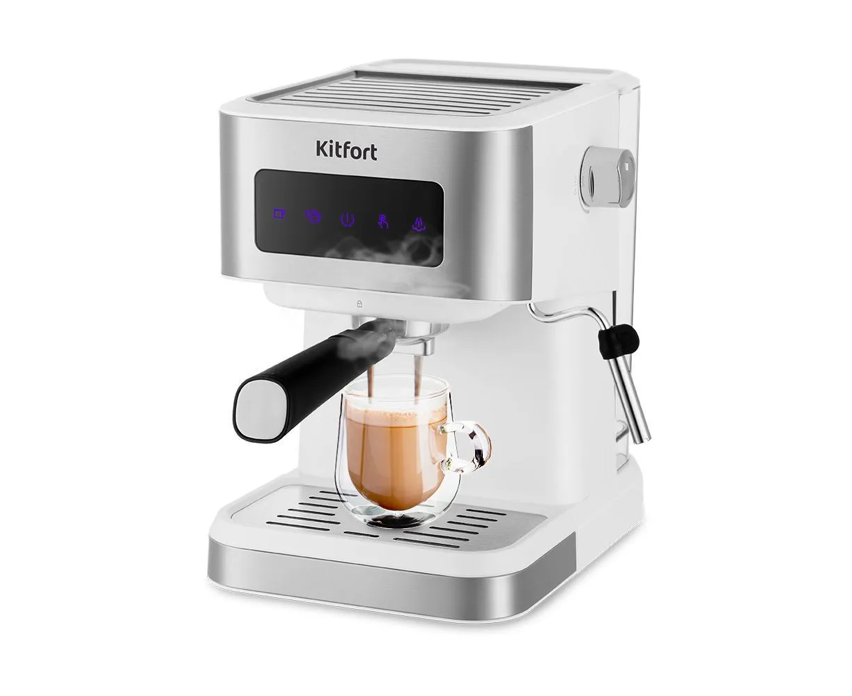 Кофеварка рожковая Kitfort КТ-7139 белый/нерж