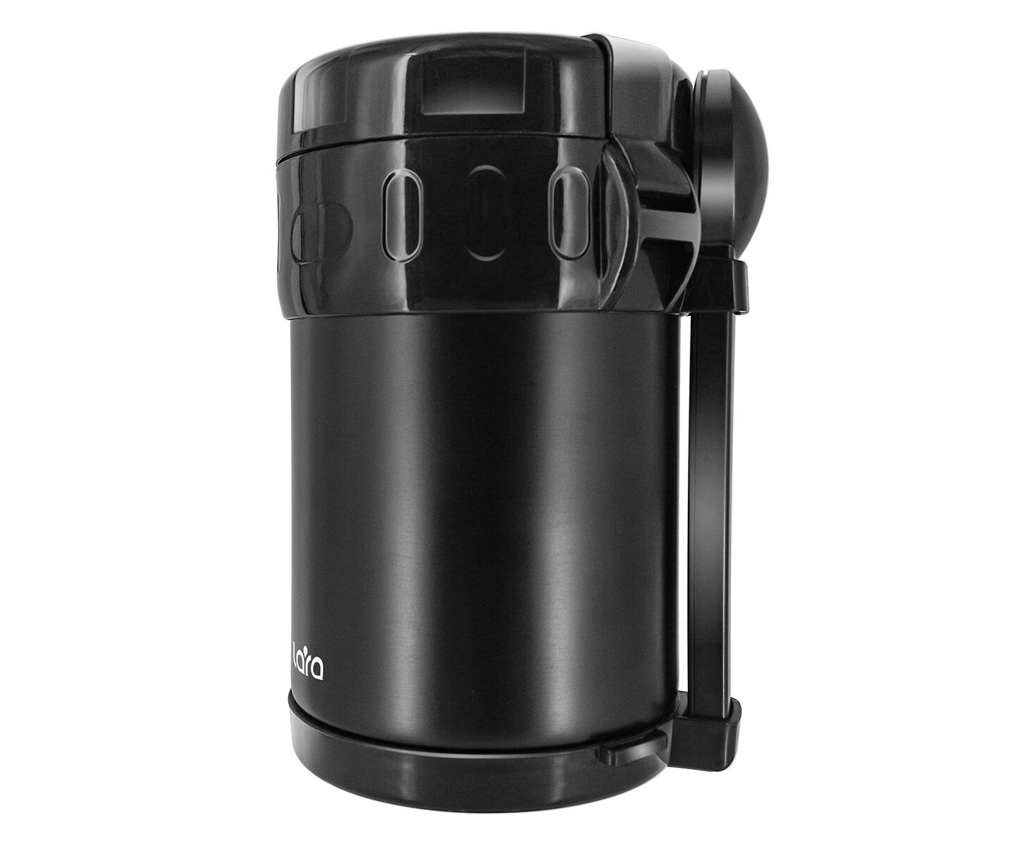 Термос LARA LR04-54 (черный) 1900 мл, двойные стенки, вилка, ложка, 3 контейнера 320мл /420мл /630мл