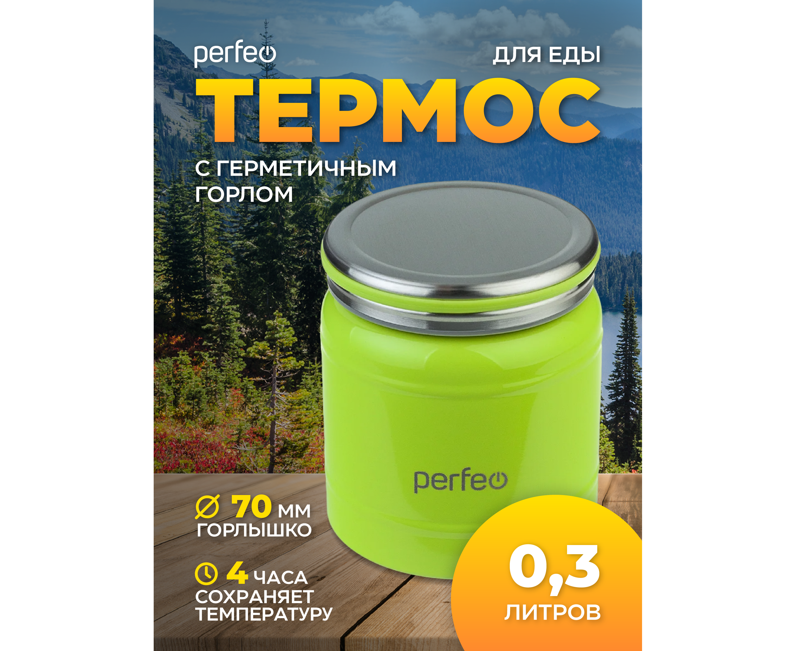 Термос для еды PERFEO с широким горлом, объем 0,3 л., зеленый, (Арт. PF_D0209)
