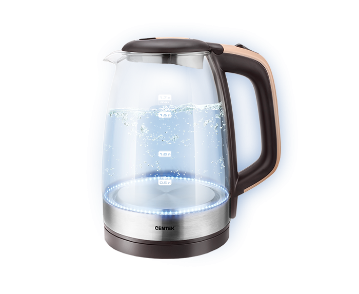 Чайник Centek СТ-0065 (бежев) стекло. 1.7 л 2200 Вт. LED-подсветка