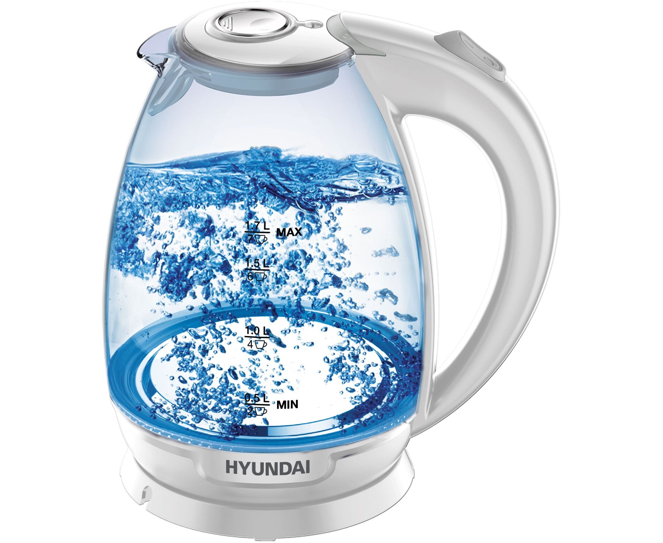 Электрочайник Hyundai HYK-G2409 белый/серебристый