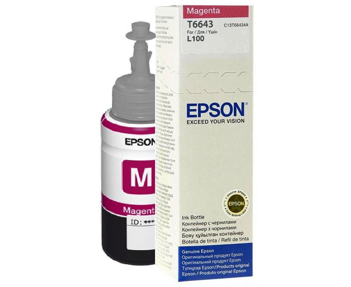 Чернила Epson L100/L200/L110/L120/L1300/L210/L222/L300/L312/L350/L355/L362/L456/L550/L555/L566 (O) C13 T66434 A, Magenta, 70ml