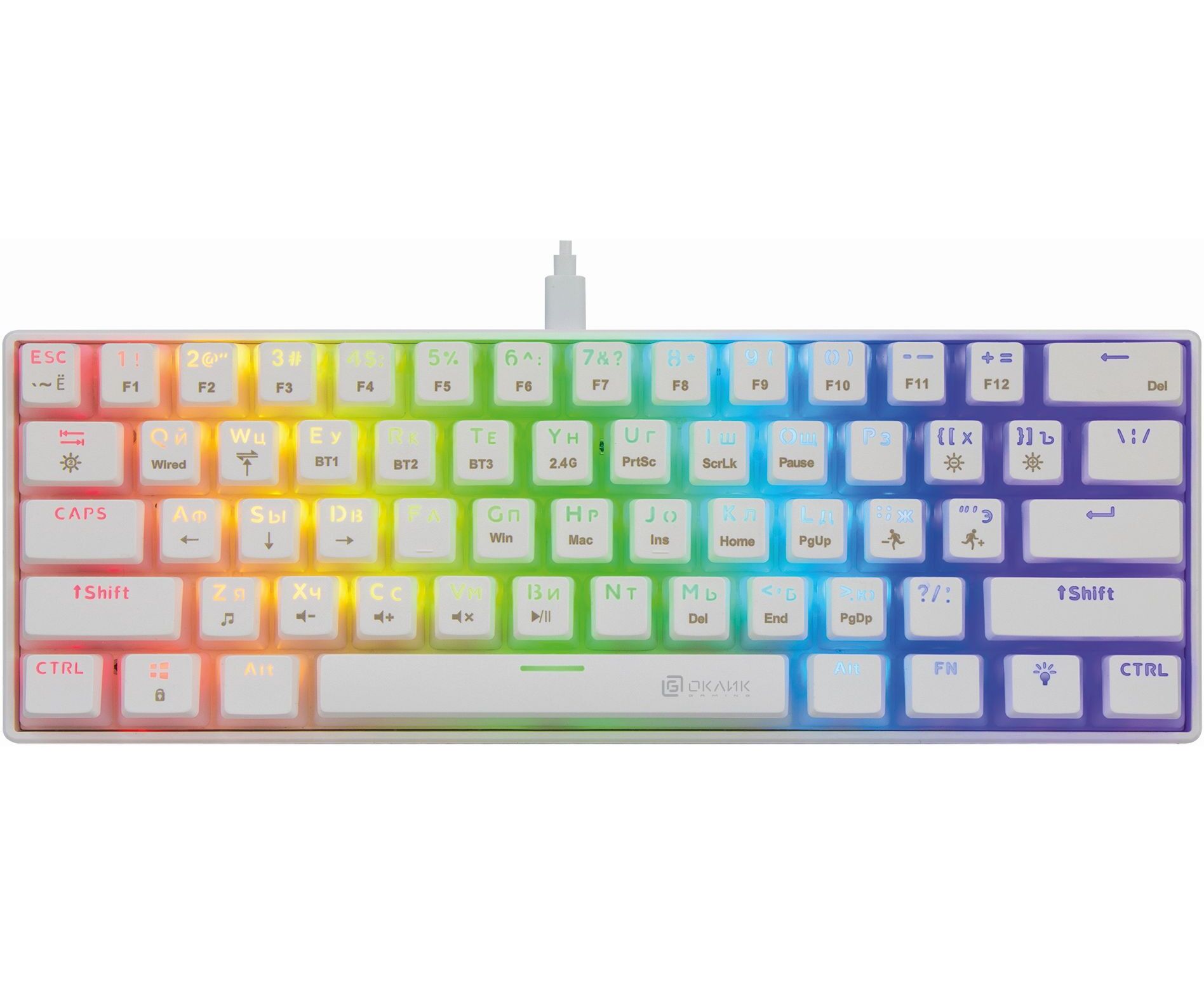 Клавиатура OKLICK K763 W механическая белый USB беспроводная BT/Radio Multimedia for gamer LED