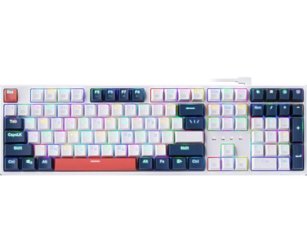 Клавиатура REDRAGON Whisper, RGB,бел-син-оранж.,тихая (71964)