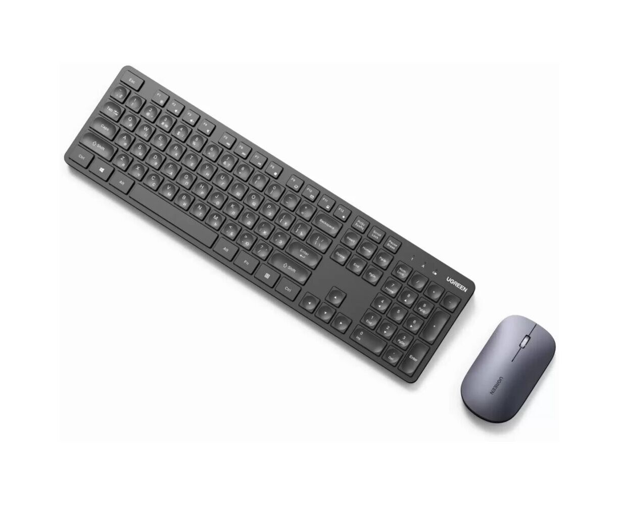 Комплект клавиатура и мышь UGREEN MK004 (35744) 2.4 G Hz Wireless Keyboard 15219 and Wireless Mouse 90372 Set Black