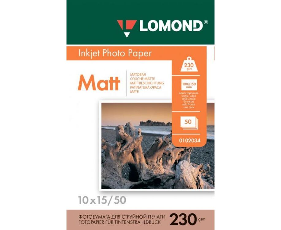 Фотобумага Lomond 0102034 10x15, 230г, м 2, 50л., белый матовое для струйной печати