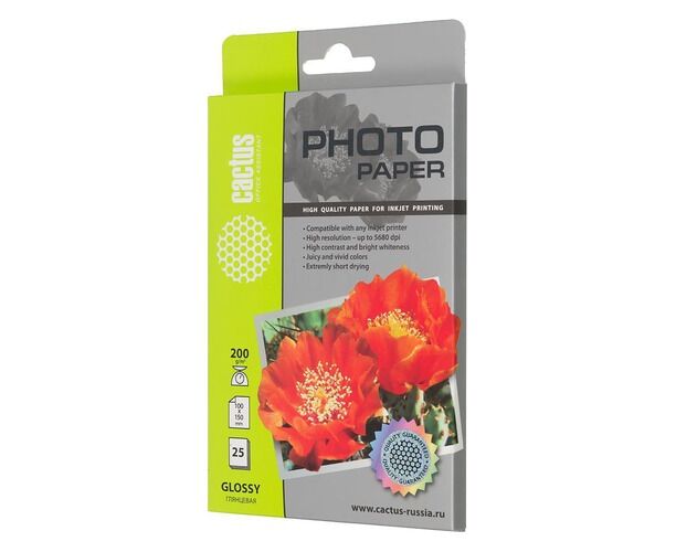 Фотобумага Cactus CS-GA620025 10x15/200г/м 2/25л/белый глянцевое для струйной печати