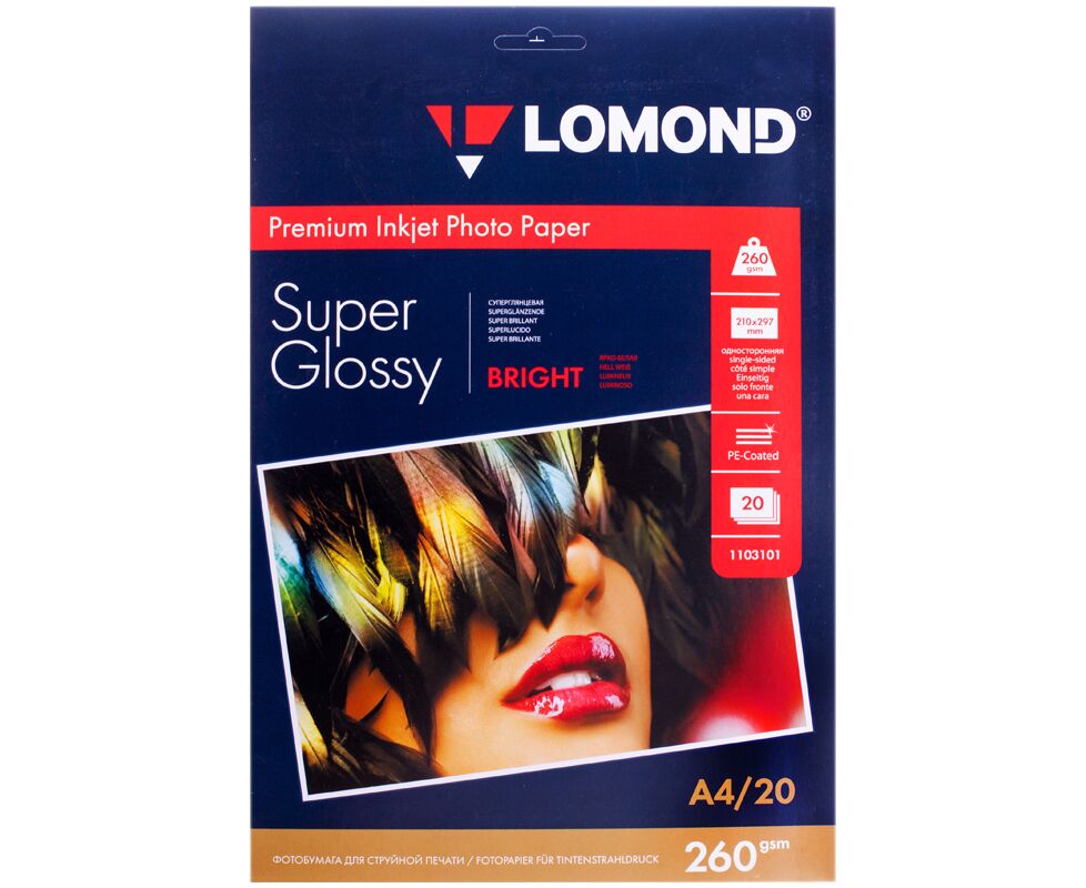 Фотобумага Lomond 1103101 A4/260г/м 2/20л./белый высокоглянцевое для струйной печати