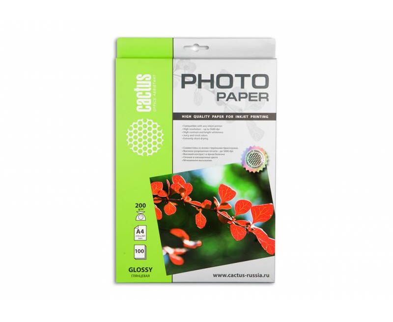 Фотобумага Cactus CS-GA4200100 A4/200г/м 2/100л/белый глянцевое для струйной печати