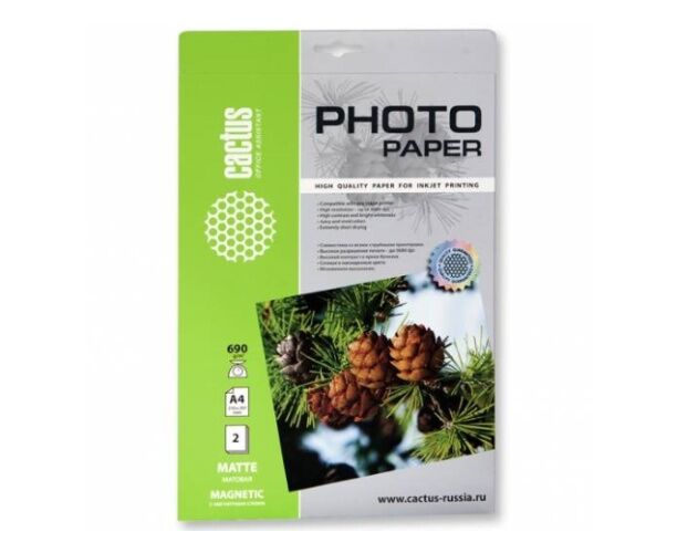Фотобумага Cactus CS-MMA46902 A4/690г/м 2/2л/белый матовое/магнитный слой для струйной печати