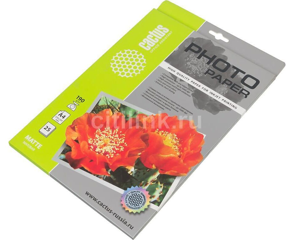 Фотобумага Cactus CS-MA419025 A4/190г/м 2/25л/белый матовое для струйной печати