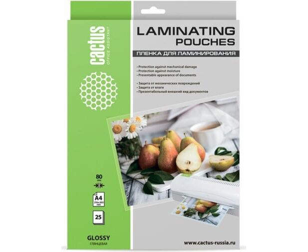 Пленка для ламинирования Cactus CS-LPGA48025 216x303мм 80мкм A4 25шт глянцевая