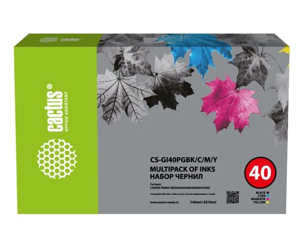 Чернила Cactus CS-GI40 PGBK/C/M/Y голубой/пурпурный/желтый/черный набор 350мл для Canon Pixma G5040/G6040/GM2040
