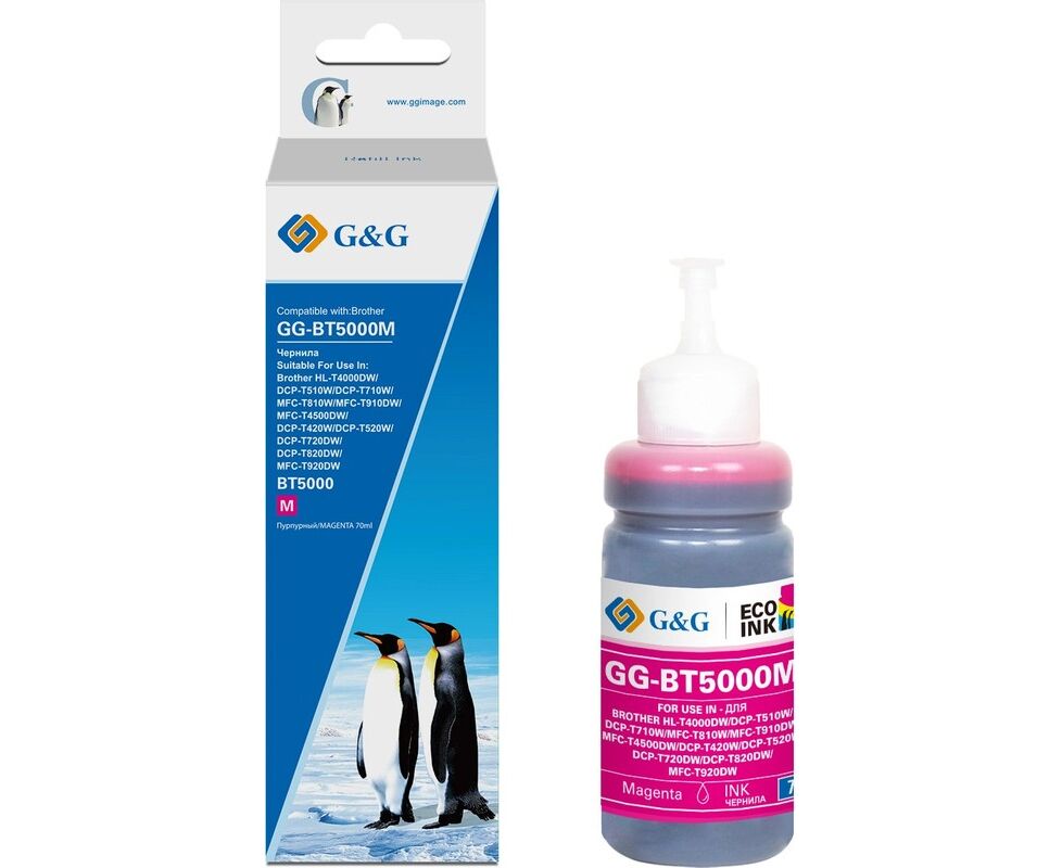Чернила G&G GG-BT5000 M пурпурный 70мл для Brother HL-T4000 DW/DCP-T510 W/DCP-T710 W/MFC-T81
