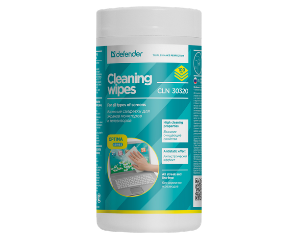 Чистящие салфетки Defender ECO для экранов всех видов: ЭЛТ, ЖК, плазменными панелями / туба / 100 шт