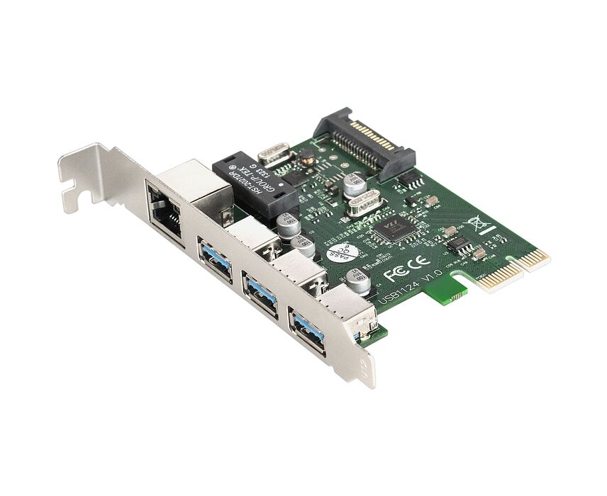 Контроллер сетевой Exe Gate EXE-361 EX283714 RUS (PCI-E x1 v2.0, 3*USB3.0 ext. + LAN UTP 1000 Mbps, разъем доп.питания, Chipset VL805 + RTL8153 B)