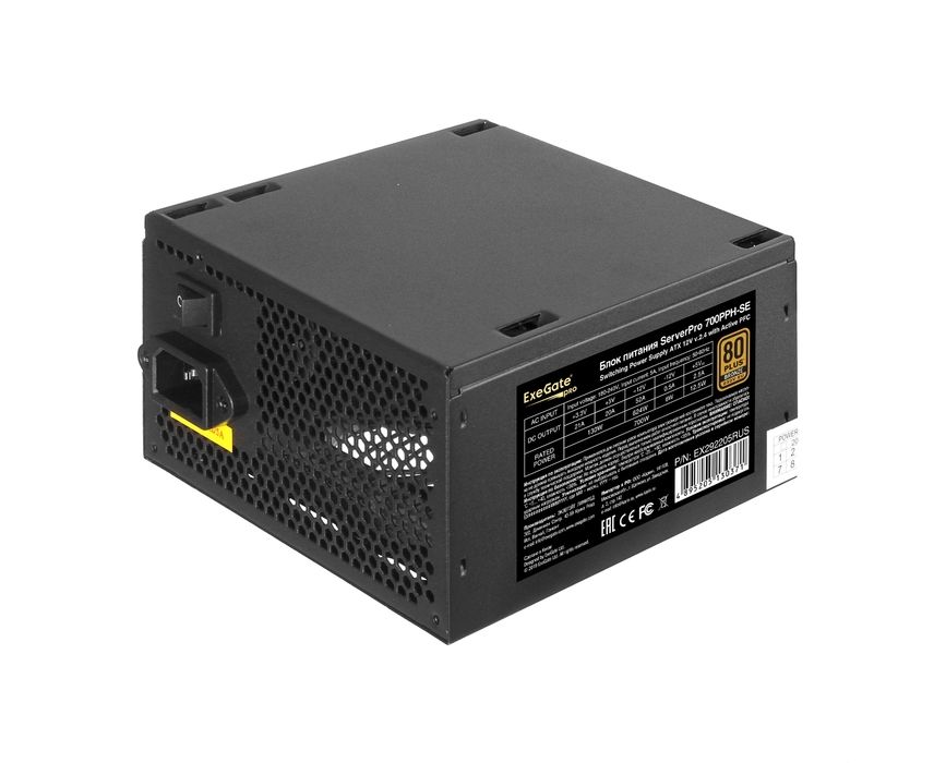 Блок питания Exe Gate Server PRO 80 PLUS® Bronze 700 PPH-SE EX292205 RUS 700 W (ATX, for 3 U+ cases, APFC, КПД 89% (80 PLUS Bronze), 12cm fan