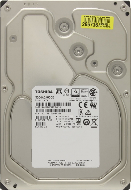 Жесткий диск / MG04 ACA600 E / HDD Toshiba SATA3 6 Tb 3.5" Server 7200 rpm 128 Mb
