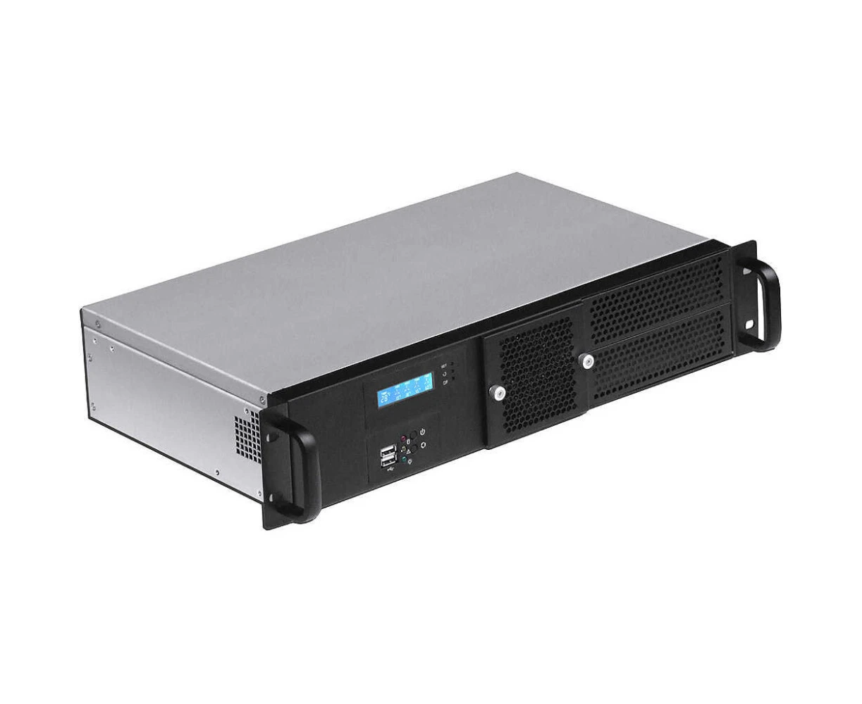 Корпус Procase GM225 F-B-0 2 U Rack, черный, панель управления, без блока питания, глубина 250мм, MB 6.7"x6.7"