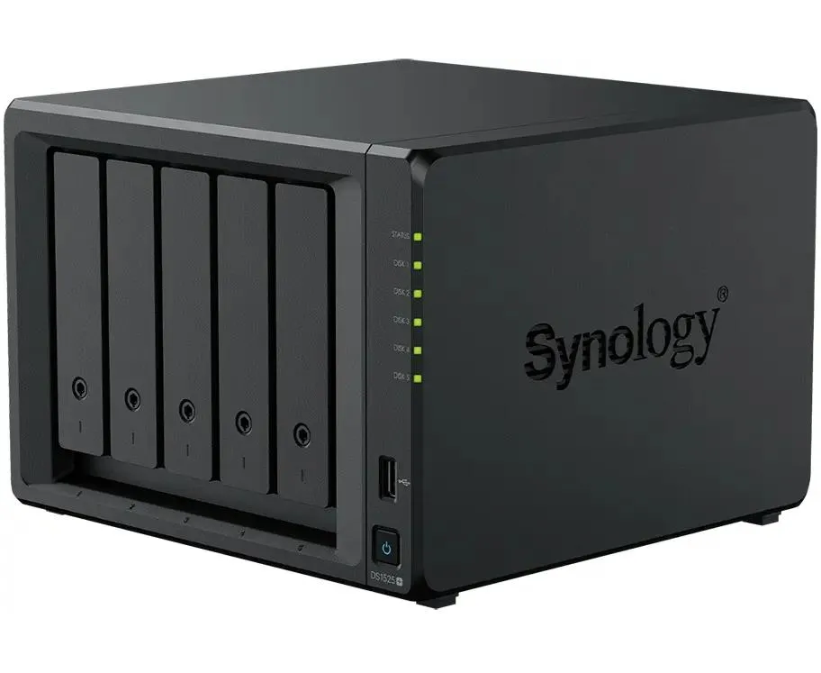 Сетевое хранилище Synology DS1525+ (5x2.5"/3.5" SATA, 2х M.2 2280 NV Me SSD, Ryzen V1500 B-2.2 G Hz, 8 GB DDR4, 2x2,5 Гбит/с)