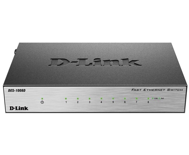 D-Link DES-1008 D/L2 B Неуправляемый коммутатор с 8 портами 10/100 Base-TX