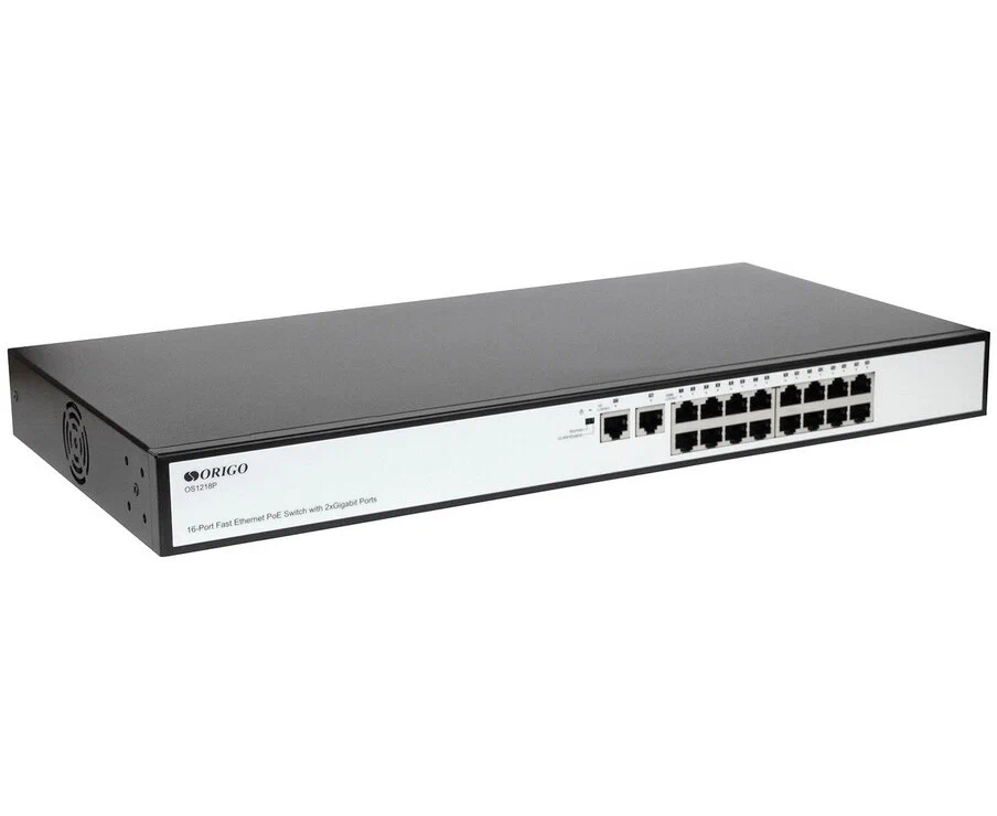 Коммутатор ORIGO (OS1218 P/190 W/A1 A) неуправляемый Po E 16x100 Base-TX Po E+, 2x1000 Base-T, Po E-бюджет 190 Вт, корпус металл