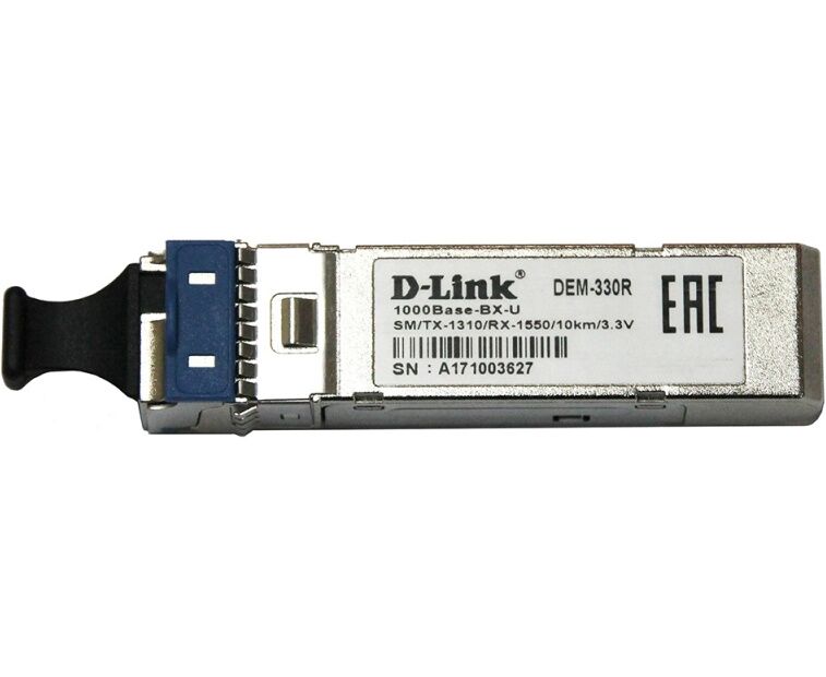 SFP-трансивер D-Link 330 R/10 KM/A1 B WDM с 1 портом 1000 Base-BX-U (Tx 1310нм, Rx 1550нм) для одномодового оптического кабеля