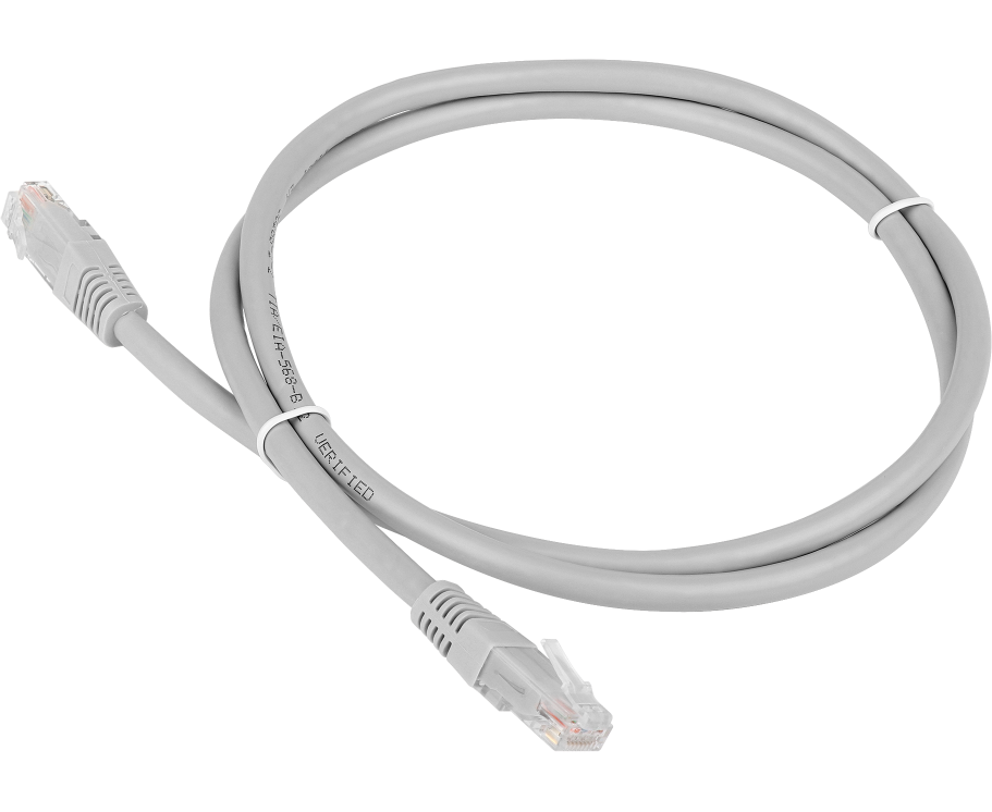 Патч-корд TWT (TWT-45-45-1.0/6-GY) TWT UTP кат.6, с заливными колпачками, 1.0 м, серый