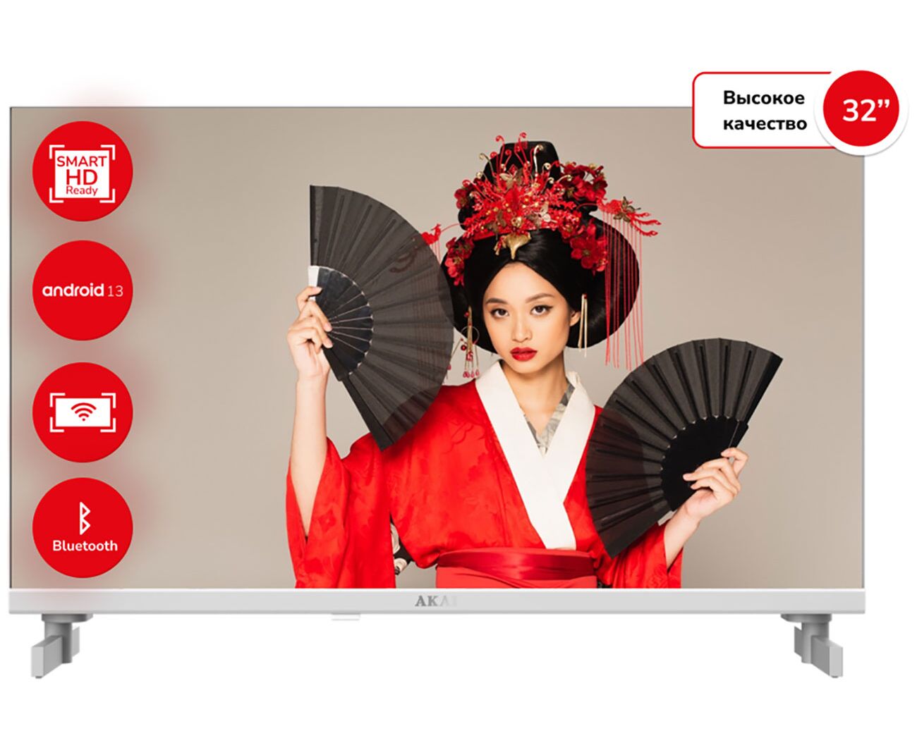 32" Телевизор Akai TA32 BH502 белый 1366x768, HD Ready, 60 Гц, Wi-Fi, Smart TV, Android AOSP