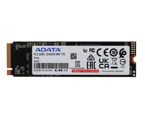 SSD ADATA Legend 960 (ALEG-960-1 TCS) M.2 2280 1 TB PC Ie Gen4x4 with NV Me, 7400/6000, IOPS 730/610 K, MTBF 2 M, 3 D NAN