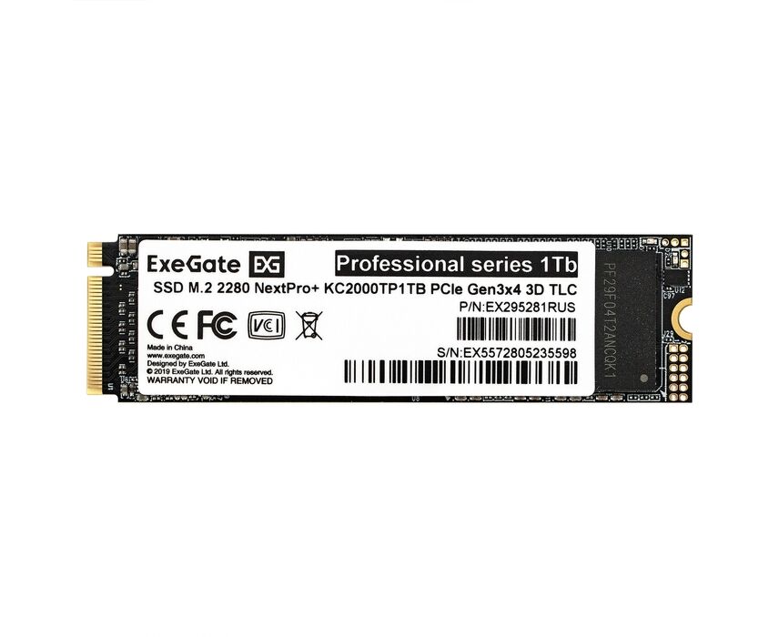 SSD Exe Gate Next Pro+ KC2000 TP1 TB EX295281 RUS M.2 2280 1 Tb (PC Ie Gen3x4, NV Me, 22x80mm, 3 D TLC)