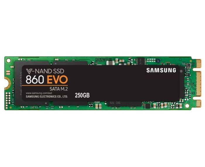 SSD M.2 250 GB SATA3 Samsung 860 Evo (MZ-N6 E250 BW) (2280, Samsung MJX, V-NAND 3bit MLC, 512 MB DDR4 Cache, R/W: up to 550/520 MB/s, R/W 4 KB: 97k/88k IOPS)