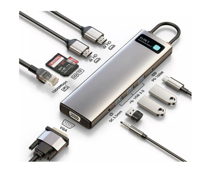 USB Hub Baseus Metal Gleam (CAHUB-CT0 G) 11-in-1 Multifunctional Type-C HUB Docking Station Space Gray