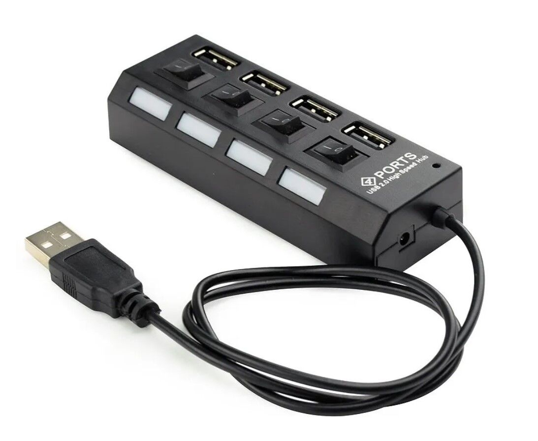 USB-концентратор Gembird UHB-U2 P4-02 USB 2.0 с подсветкой и выключателем, 4 порта, блистер