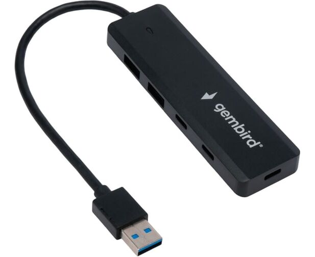 Хаб USB GEMBIRD UHB-C415 3.1, 2х USB, 2х Type-C, с дополнительным питанием Type-C, кабель USB 19см, черный