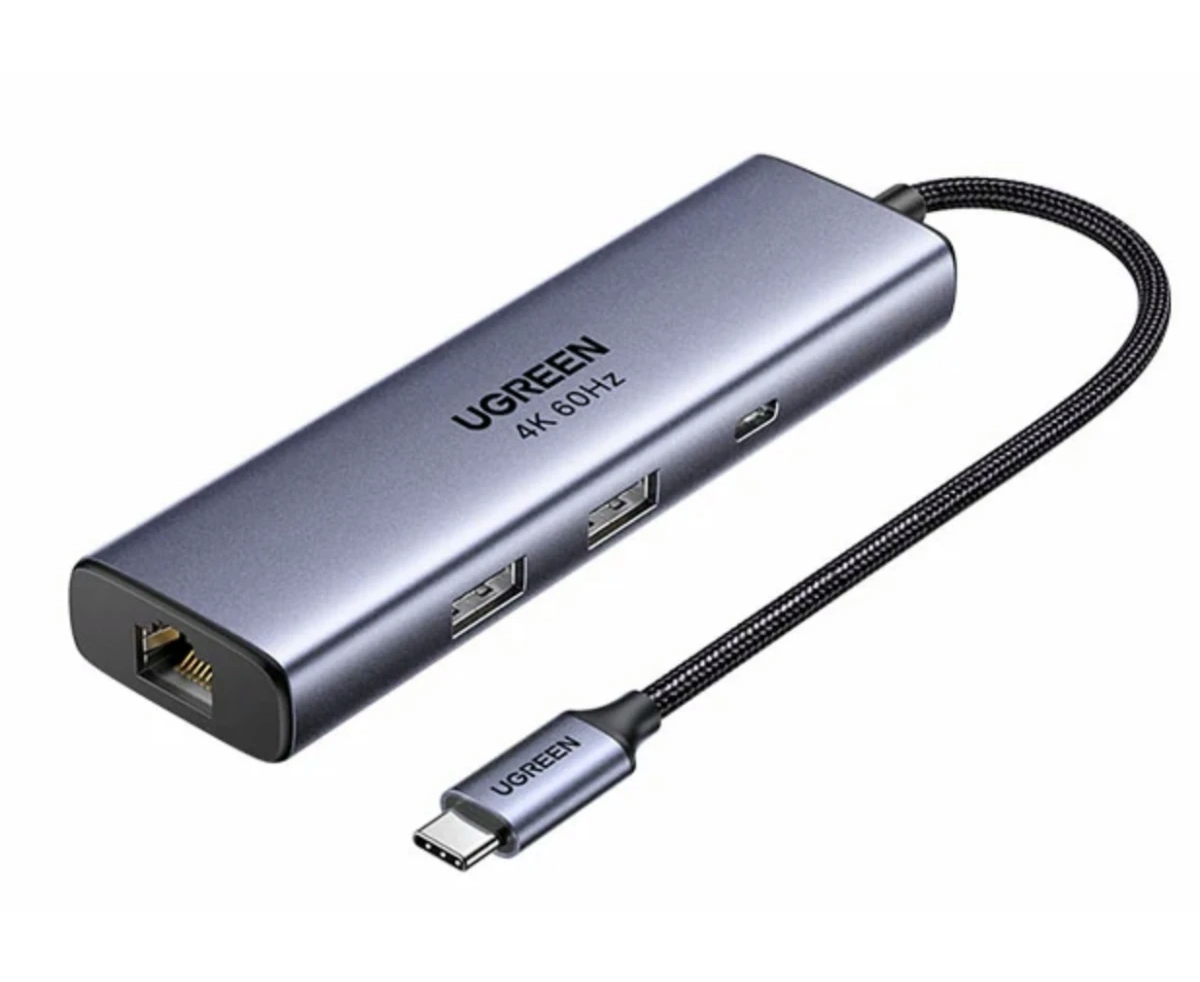 Хаб UGREEN CM512 (75643) 6-in-1 USB-C Hub With DP USB-C 2*USB-A RJ45 USB-C PD 3.0 серый